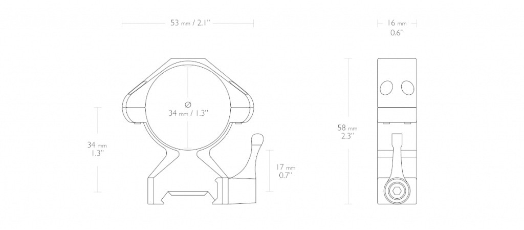 Кольца быстросъемные Hawke стальные на 34мм Weaver средние (23021) на винте, изображение 2